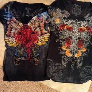 Bundle of two bling t-shirts, diamonds and angels.